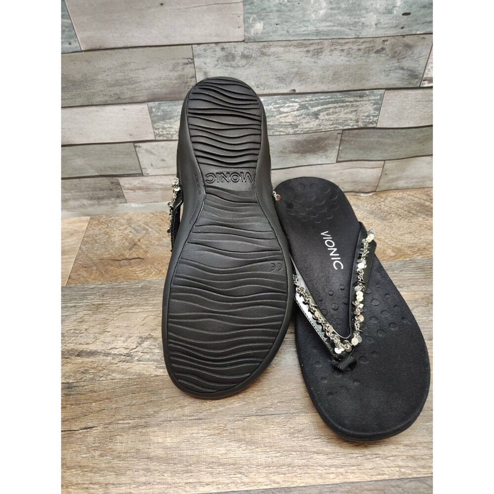 Vionic Belize Thong Sandals Metallic Sequin Flip Flops Size 9 Womens Black NWOT - Picture 4 of 5